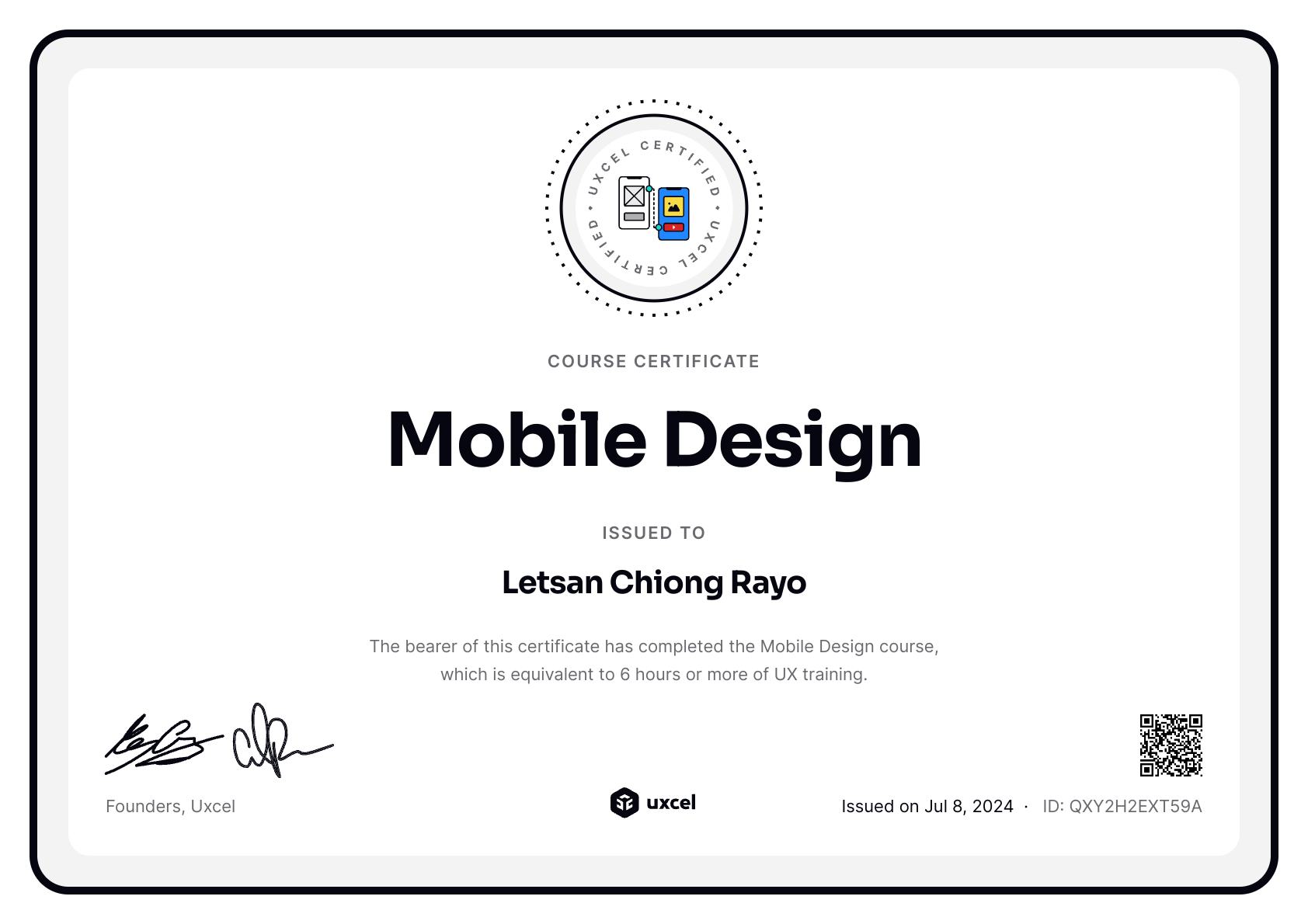Letsan Chiong Rayo's certificate